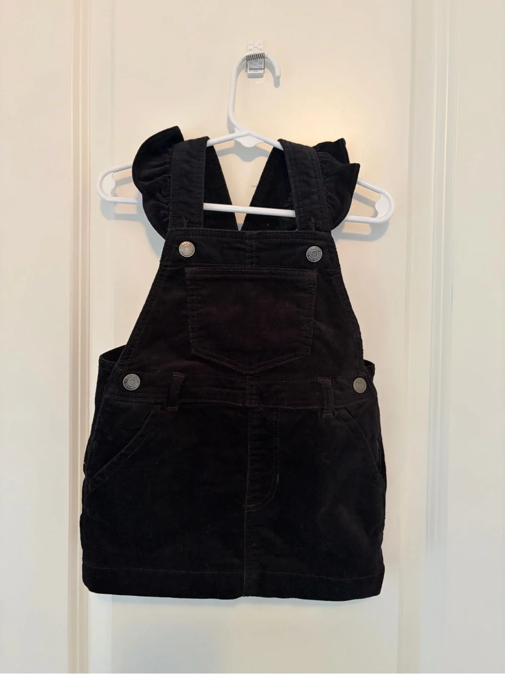 GAP Black Velvet Overall Dress with Ruffle Straps